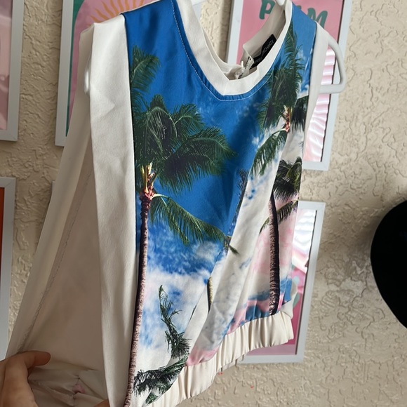 Summer blouse Palm tree tropical FL sleeveless flowy shirt tank beach white s - Picture 3 of 6